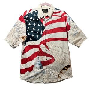 Red Head‎ USA Flag Capitol Building Patriotic Button Up Shirt Men's Medium
